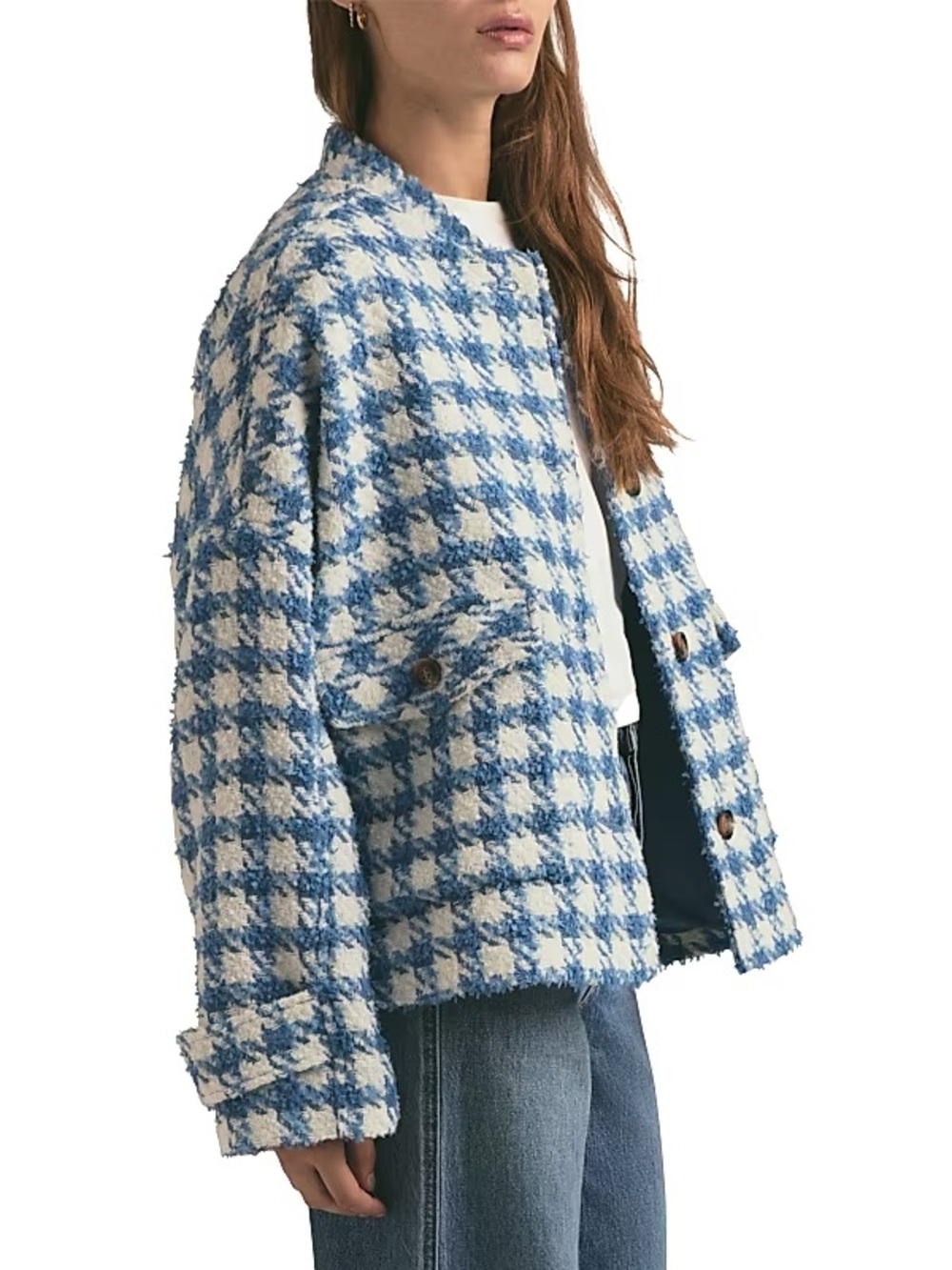 Favorite Daughter Timeless Jacket in Blue and White Houndstooth— Womens XL
